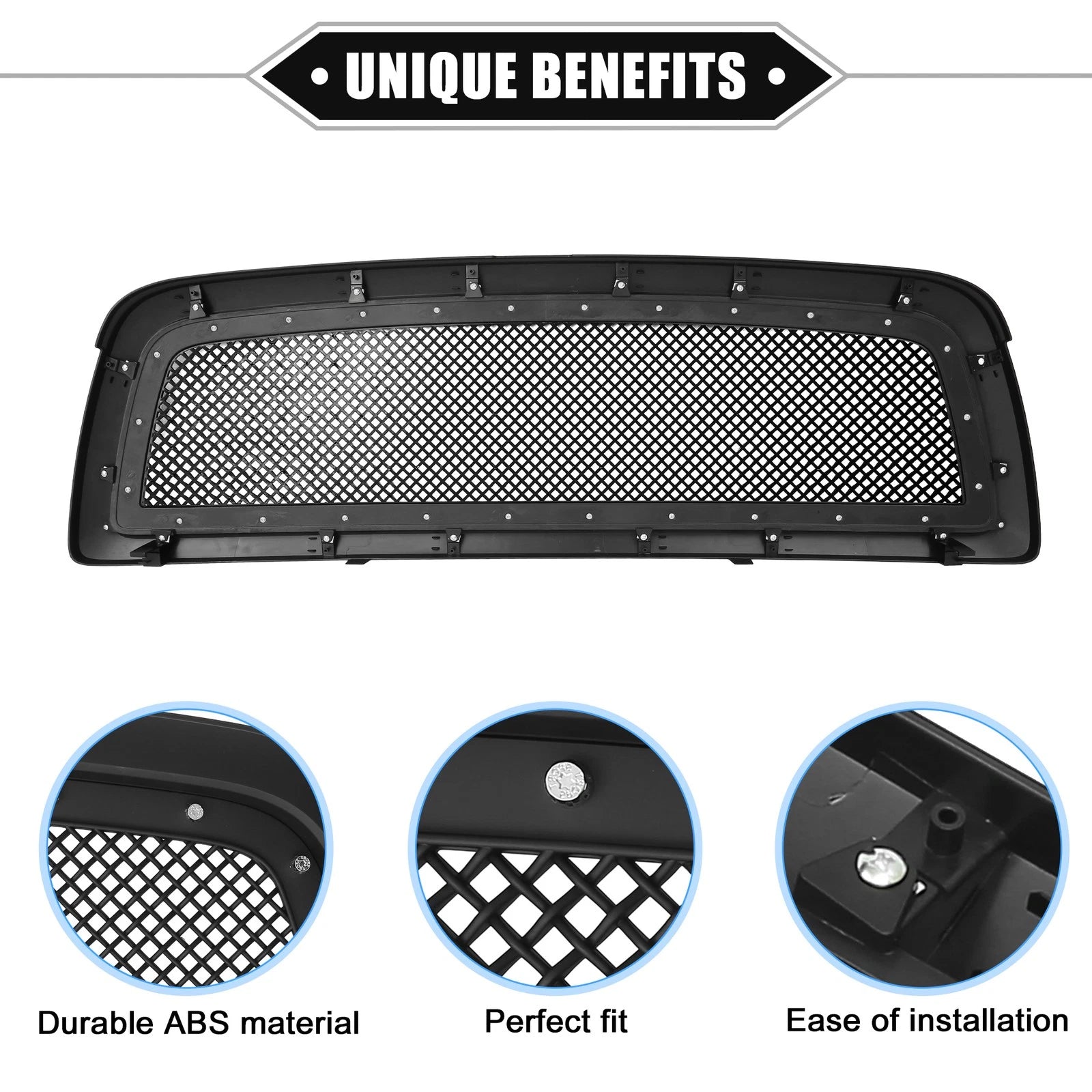 Front Grille Assembly with Rivet for Dodge Ram 1500 (2011–2012) Matte Black