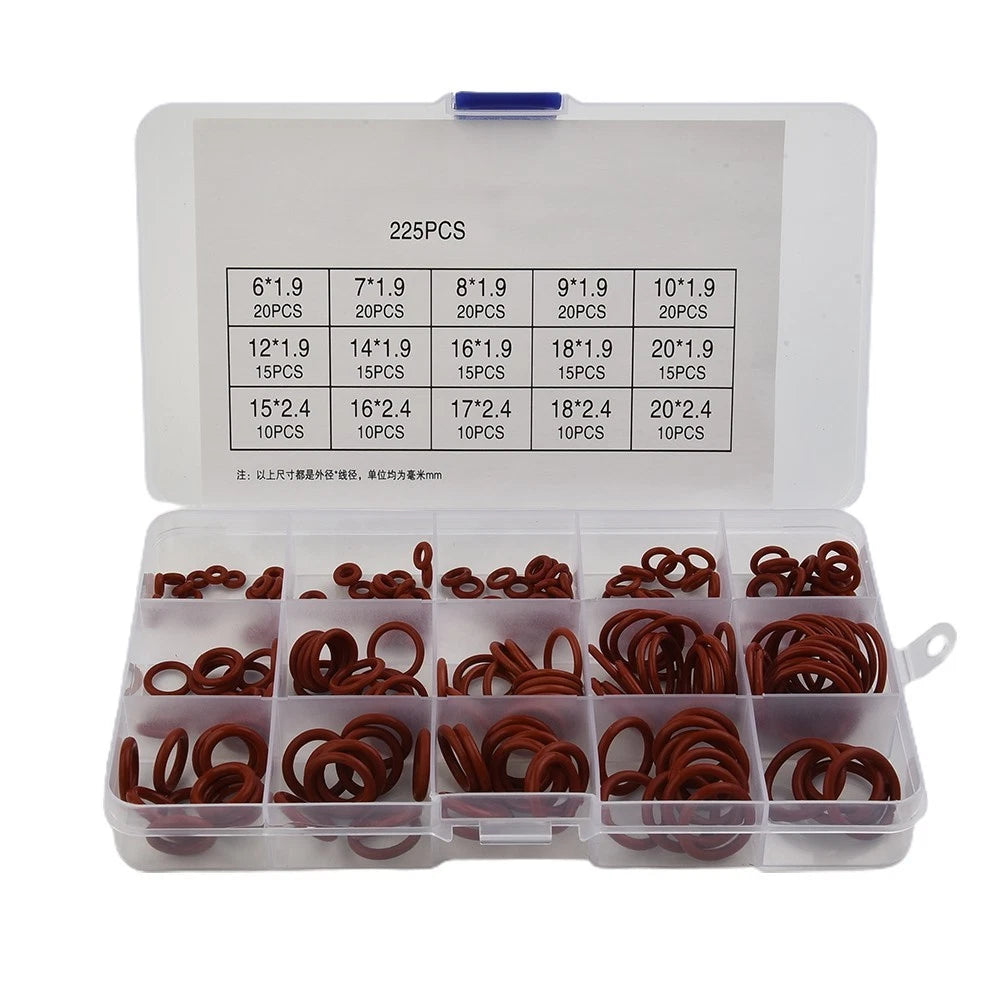 225pcs Gas Compressor O Silicone Rubber Sealing Gasket for