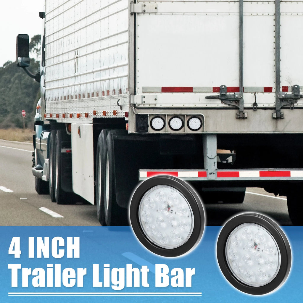 2 Pcs 4 Inch 12 LED White Trailer Tail Lights Waterproof for Truck (—)