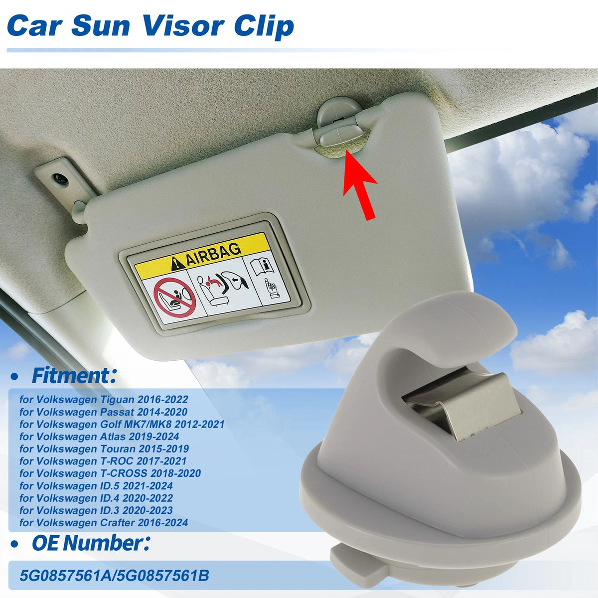 Sun Visor Clip Replacement for Volkswagen Tiguan (2016–2022) Beige
