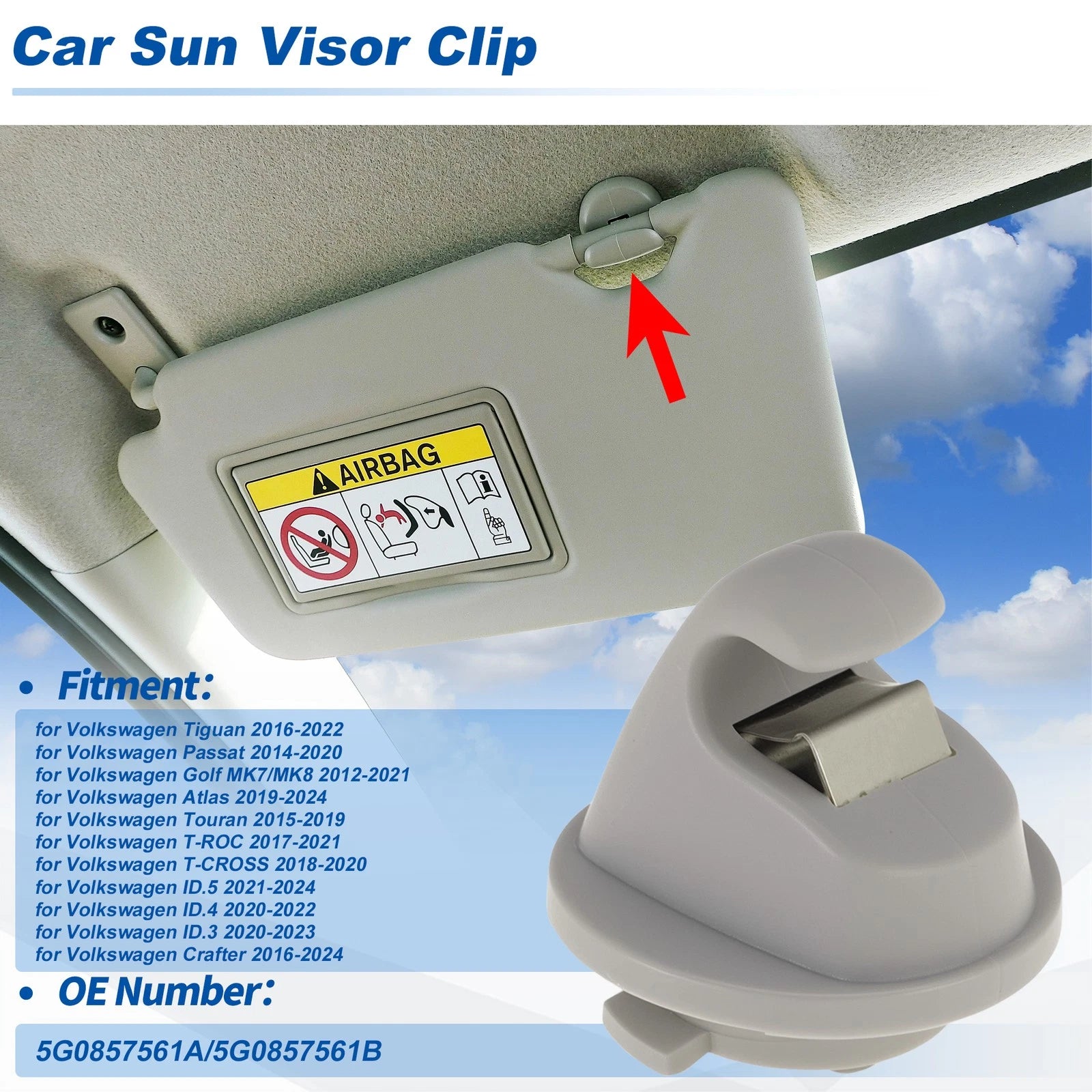 Sun Visor Clip Replacement for Volkswagen Tiguan (2016–2022) Beige
