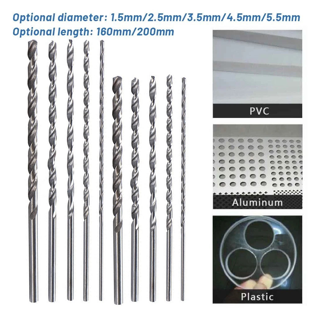Extra Long HSS Drill Bit Set for Plastic Wood (1.5/2.5/3.5/4.5/5.5mm)