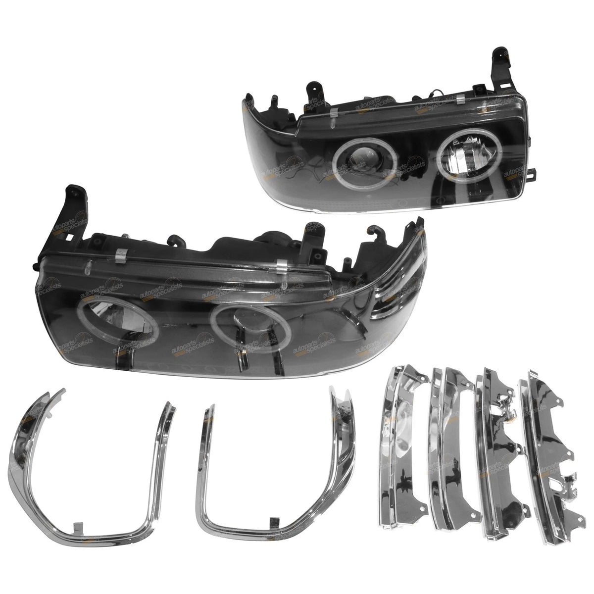 Black Altezza Angel-eye Halo Projector Headlights with LED DRLs for 80 Series (1980–1990)