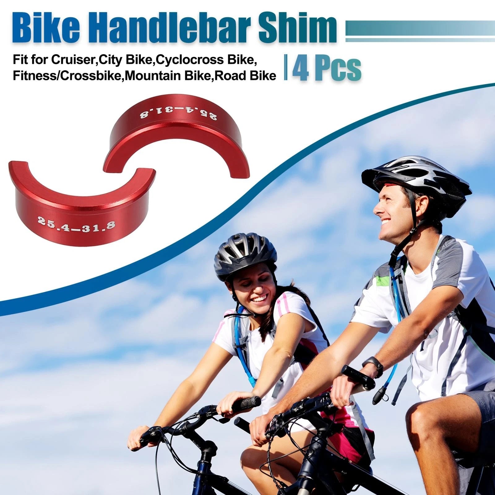 Bike Handlebar Stem Shims Set for Bicycle (4 Pieces) (Red) (Fits)