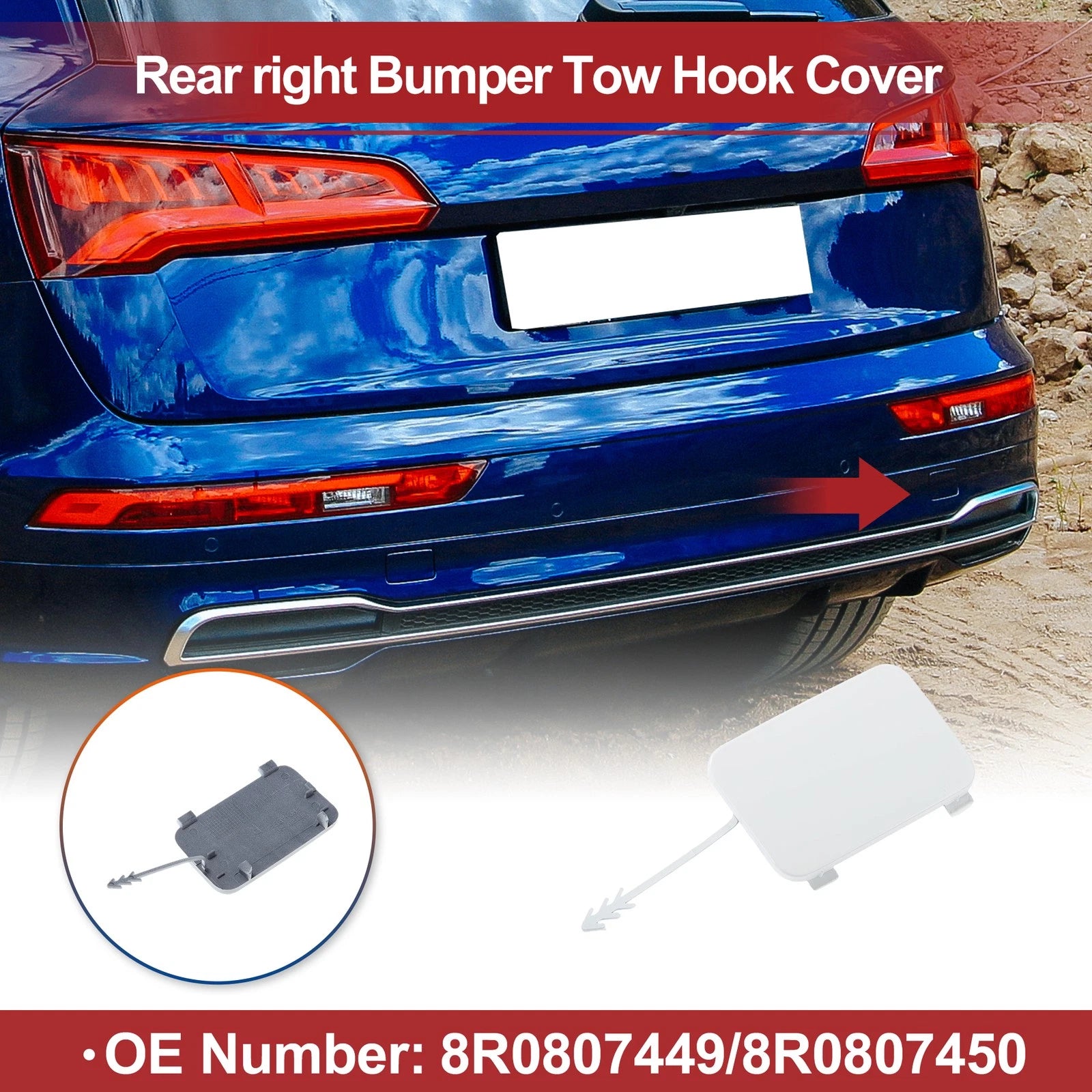 Tow Hook Cover Cap for Audi Q5 (2008–2017) 8R0807449 White Plastic