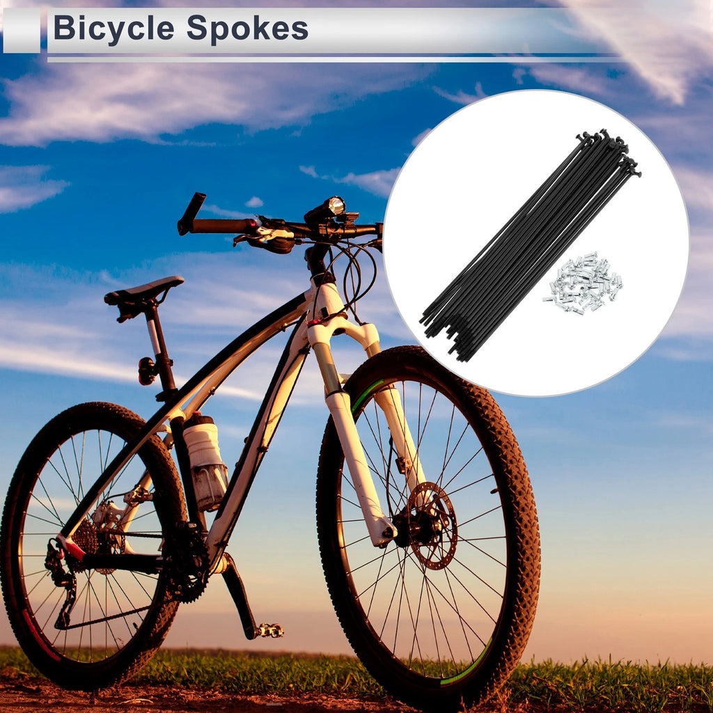 Bicycle Spokes Nipple 12G 197mm Carbon Steel Universal Set (Black)