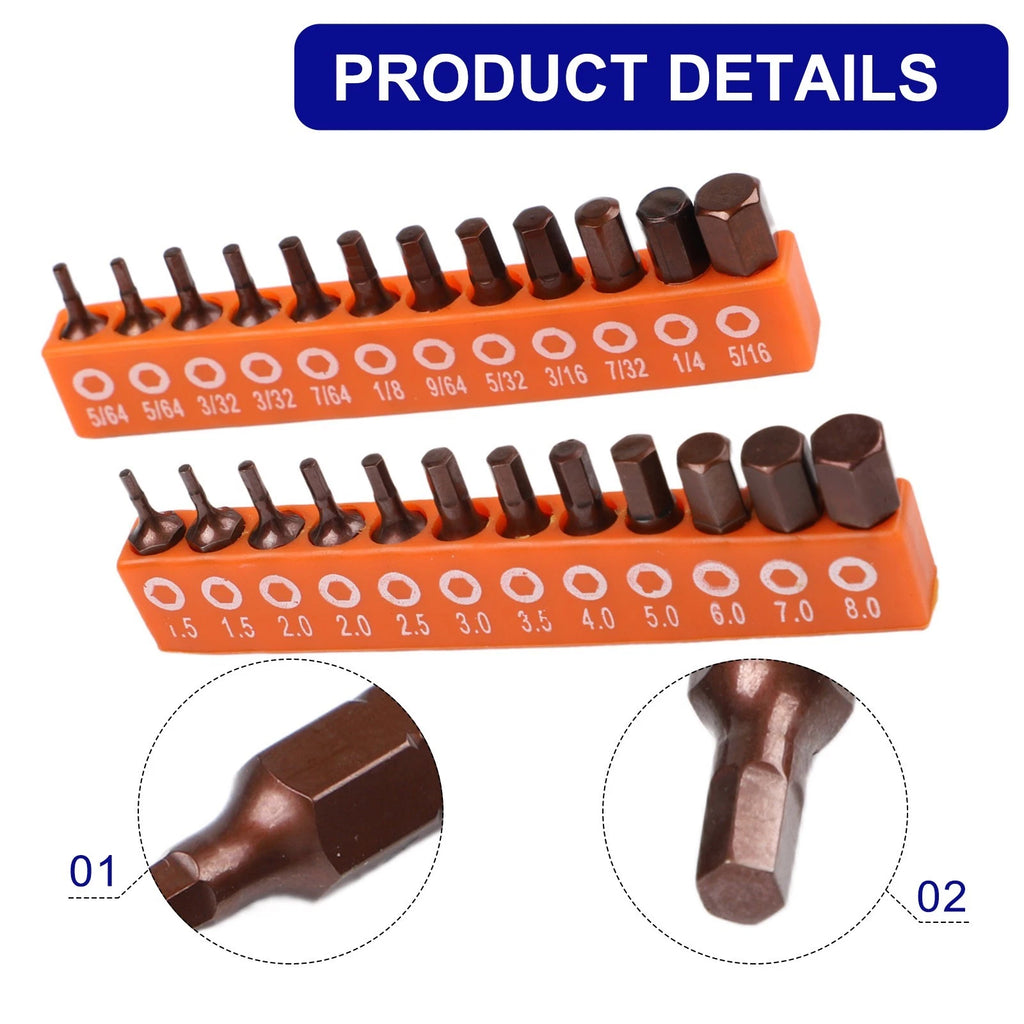 Set of 1224 Hexagonal Screwdriver Bits - Magnetic 25mm Length