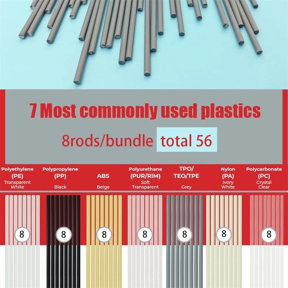 60X Plastic Welding Rods with Stainless Steel - 7 Types, Odorless