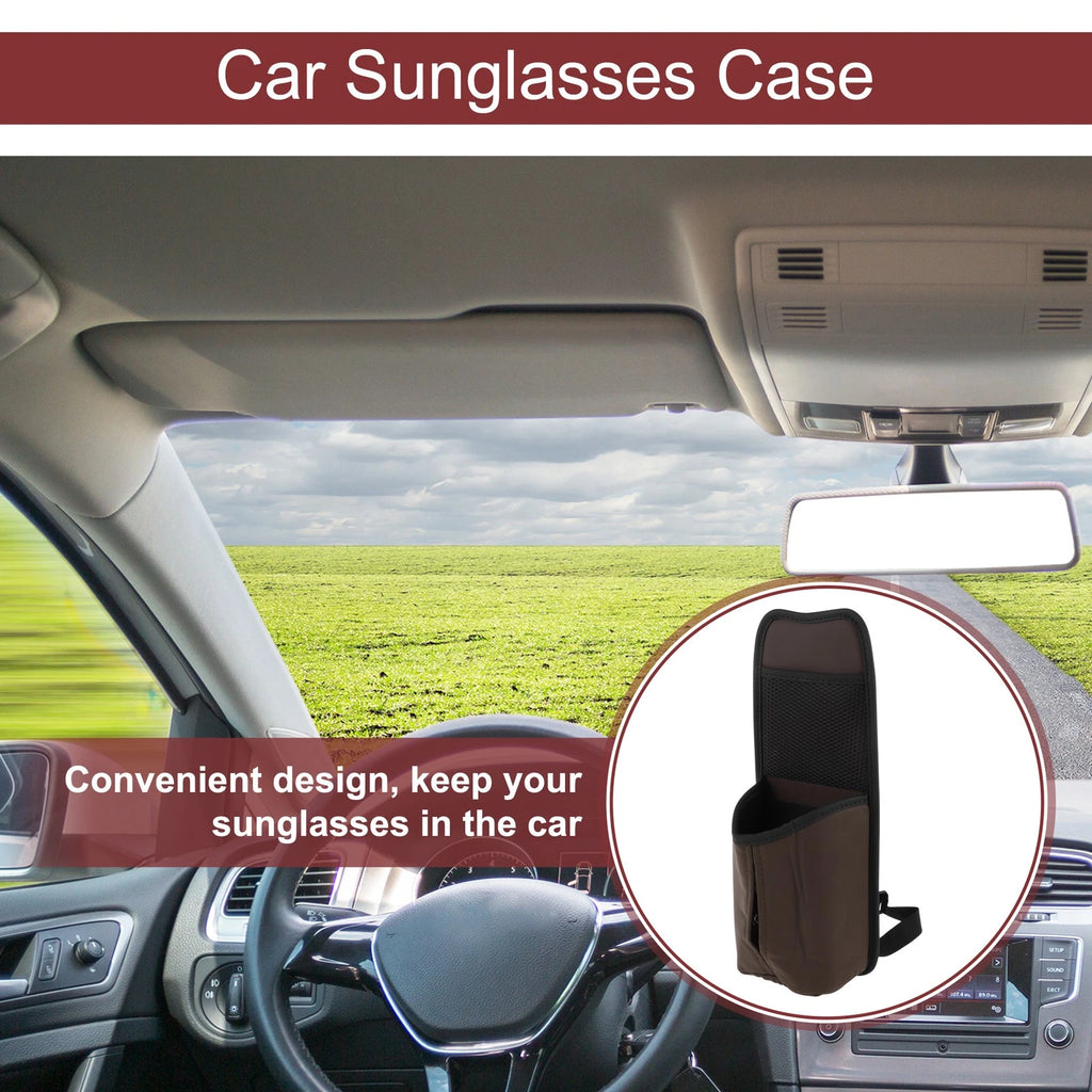 Sunglasses Holder for Universal Fit (1 Pc) - PU Leather, Fixed Belt, Brown