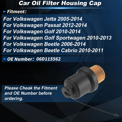 Car Oil Filter Housing Cap for Volkswagen Jetta (2005–2014) 06D115562