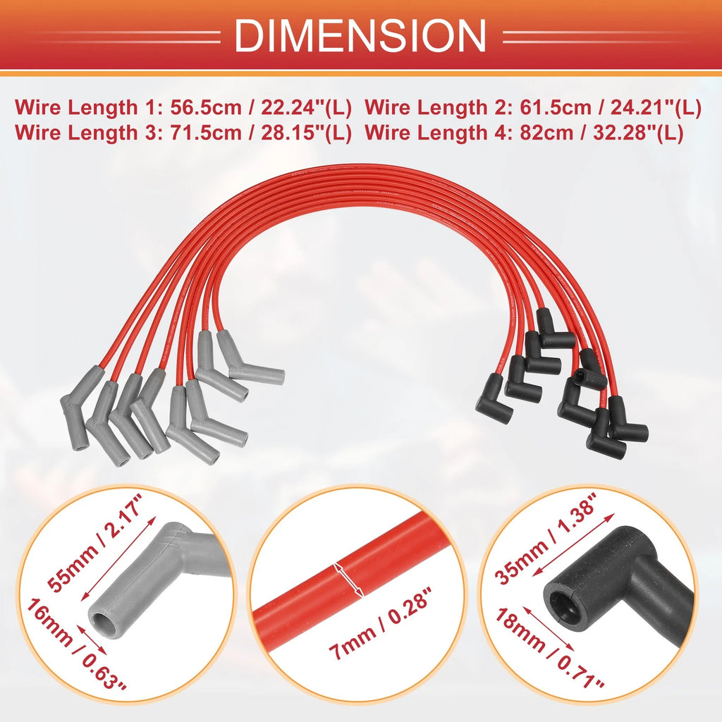 8 Pcs Spark Plug Wire Set with Ignition Coil for Ford Valve Cover (1990–1995)