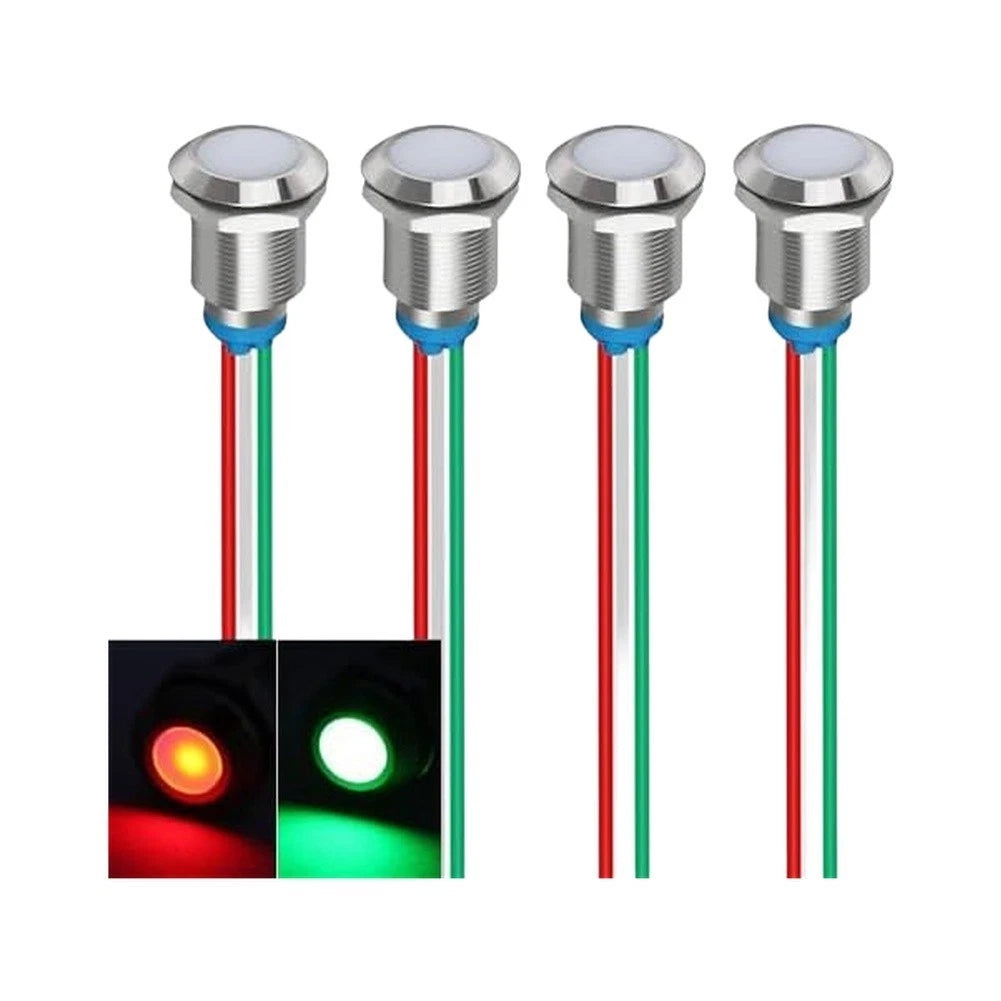 4PCS 12mm Dual-Color Red Green LED Indicator Light for Panel Mount (12V 24V)
