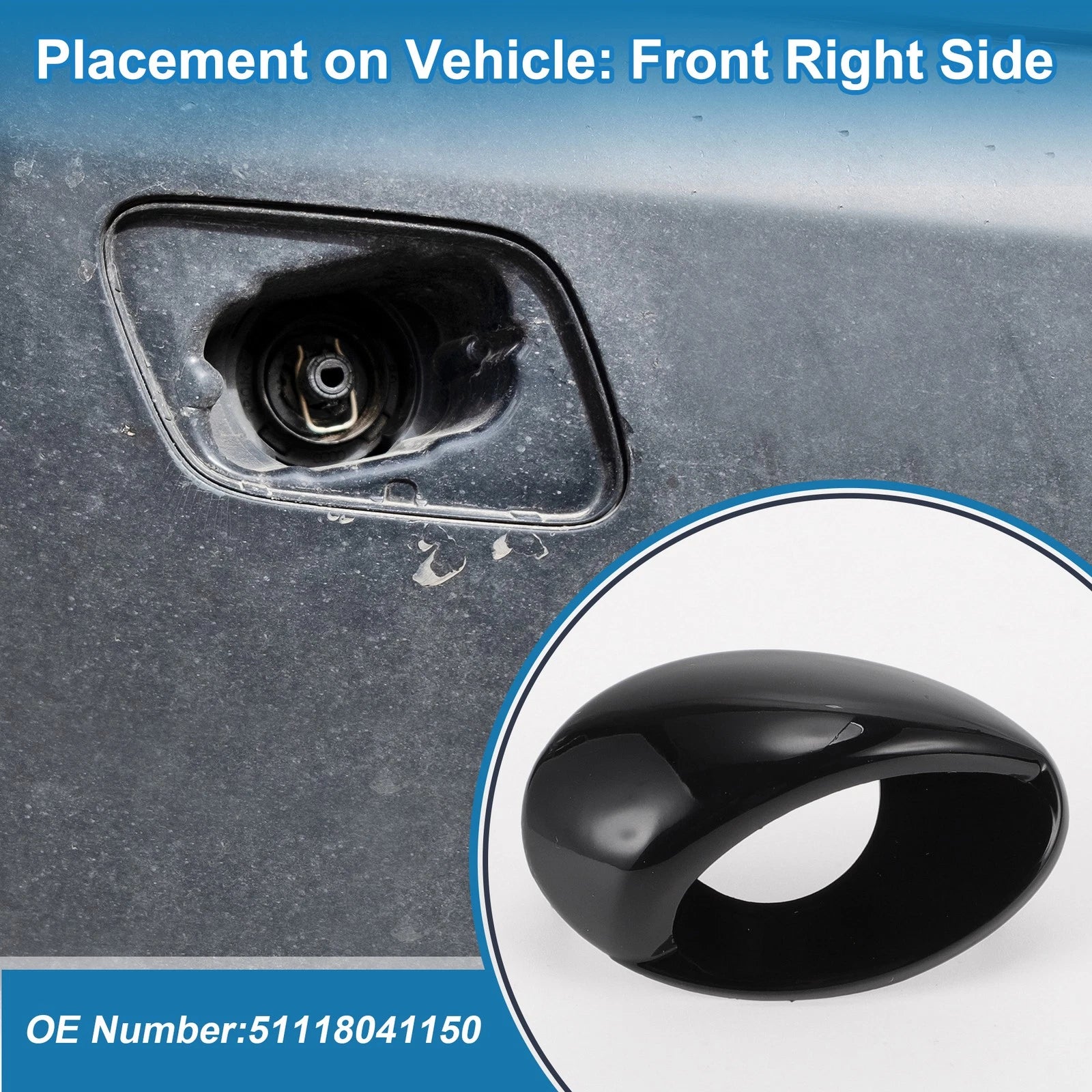 Front Right Headlight Washer Nozzle Cover Cap for BMW M3 (2012–2019) Gloss Black