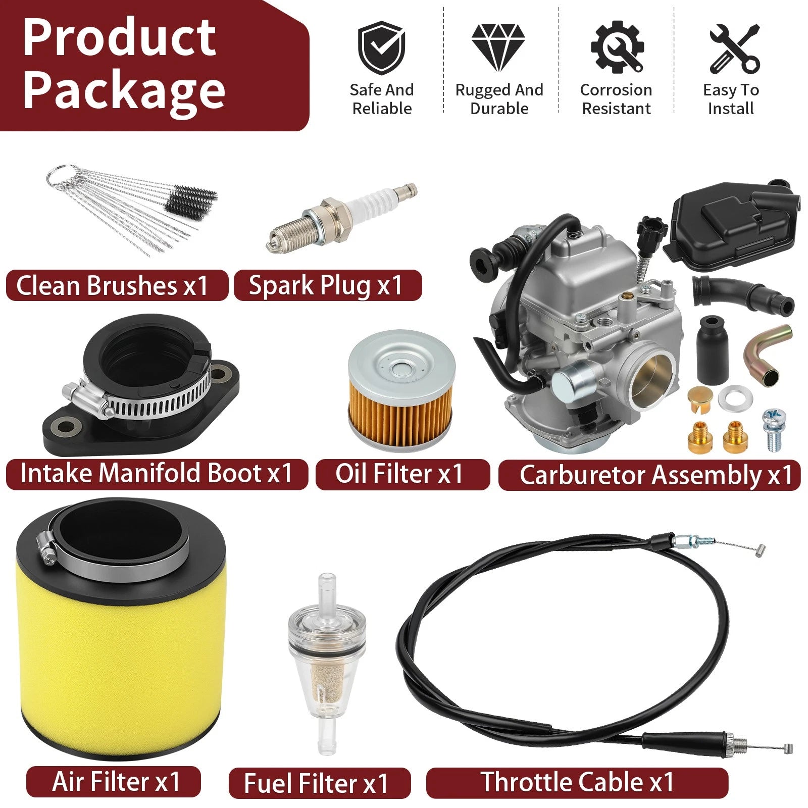 Carburetor, Intake Manifold, Throttle Cable, Air Filter for Honda Fourtrax 300 (1988–2000)