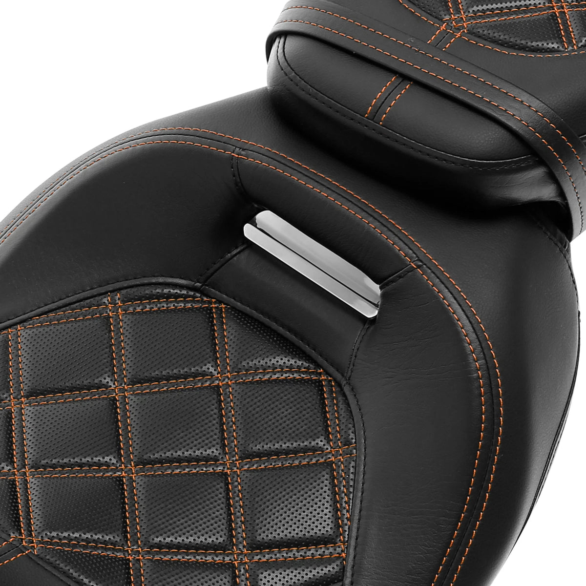 2-Up Gel Seat for Harley Touring (2009–2023) - Orange Stitching