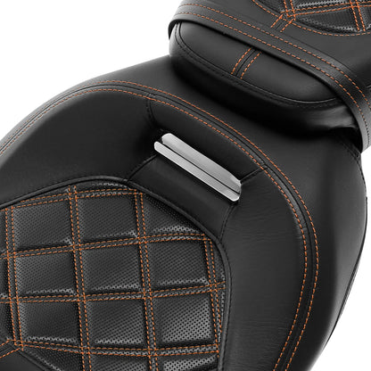 2-Up Gel Seat for Harley Touring (2009–2023) - Orange Stitching