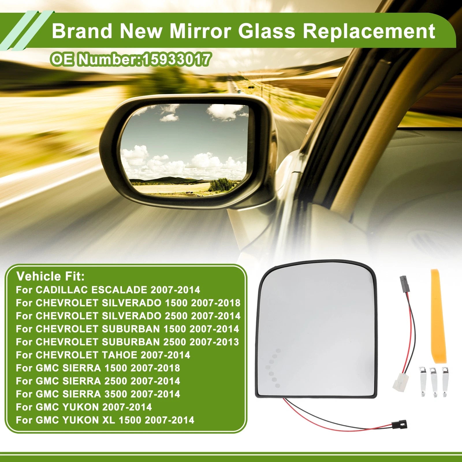 Side Mirror Glass Replacement for Cadillac Escalade (2007–2014) Convex