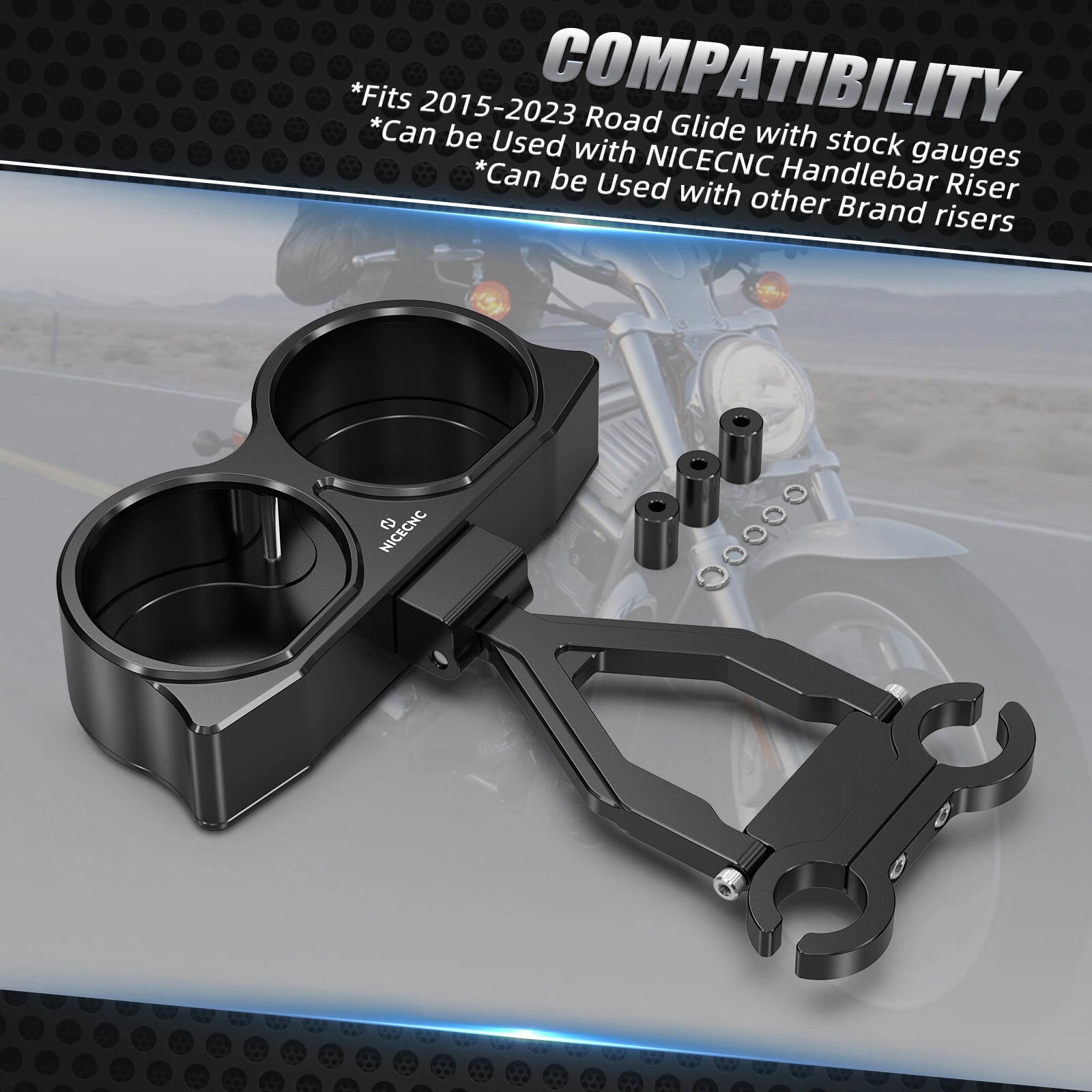 Gauges Bezel Pull Back Riser Bracket for Harley Road Glide (2015–2023)