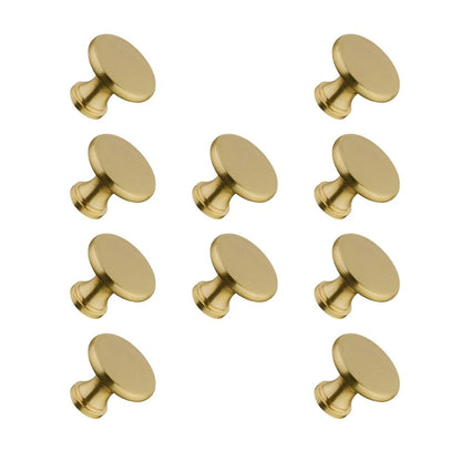 10 Pack Solid Brass Cabinet Knobs Brushed Satin Gold 1.18 Inch Diameter