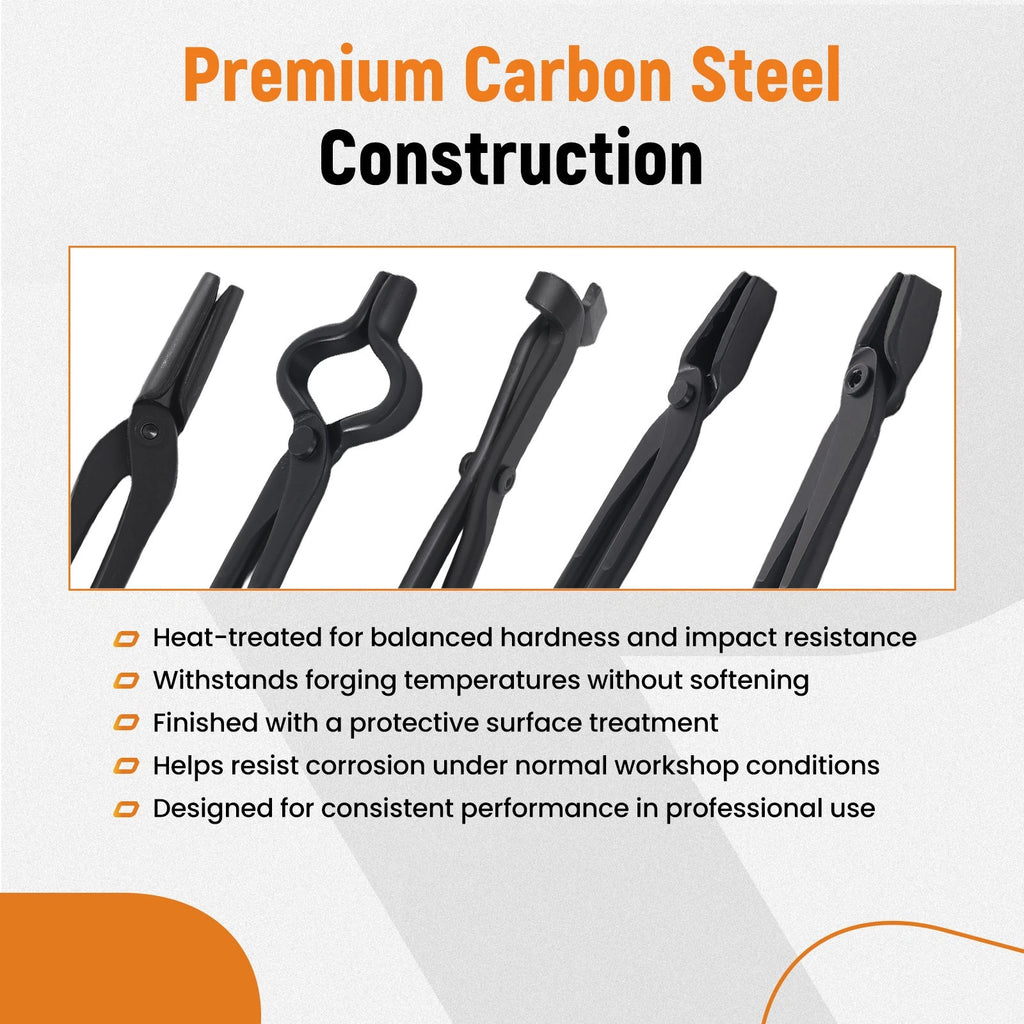 5 Piece Carbon Steel Tongs Set for Blacksmithing Tools