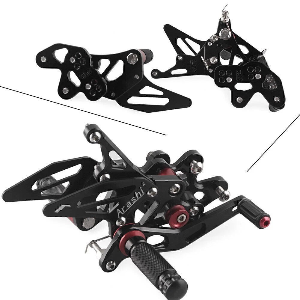 2x Motorcycle Adjustable Rearsets Footpegs Pedals Black for Suzuki GSXR600 2015
