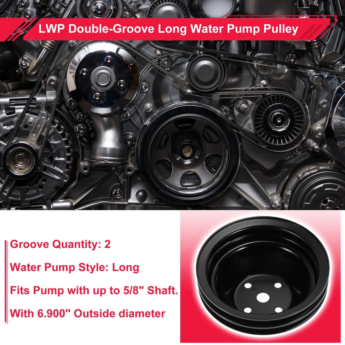 Water Pump Pulley Double Groove LWP for Chevy SBC 262 265 267 (1965–1975)