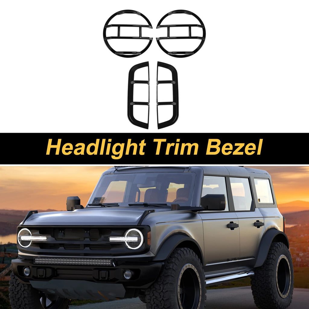 Front Left Right Headlight Trim Bezel Gloss Black for Ford Bronco (2021–2023)