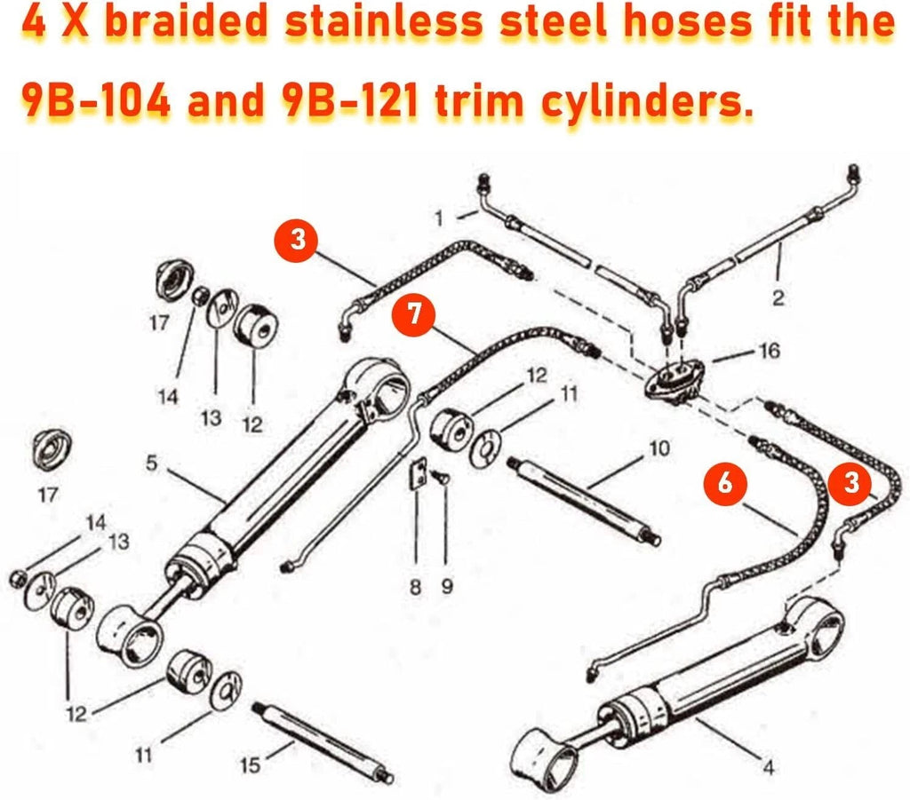 Trim Ram Hydraulic Cylinder Hose for MerCruiser Bravo (32-99904Q, 864588, 864589)