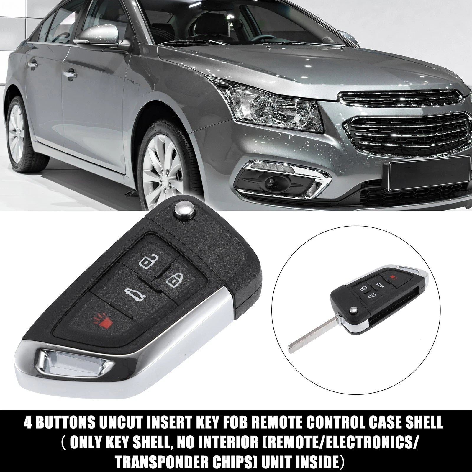 4 Button Key Fob Case Replacement for Chevrolet Keyless Entry (2006–2015)