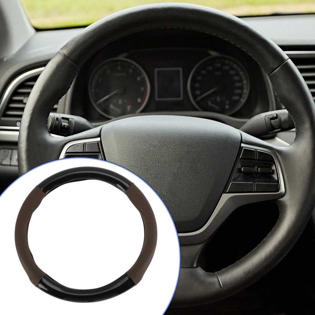 Steering Wheel Cover for Universal Fit (14.96", Black, Deep Brown)