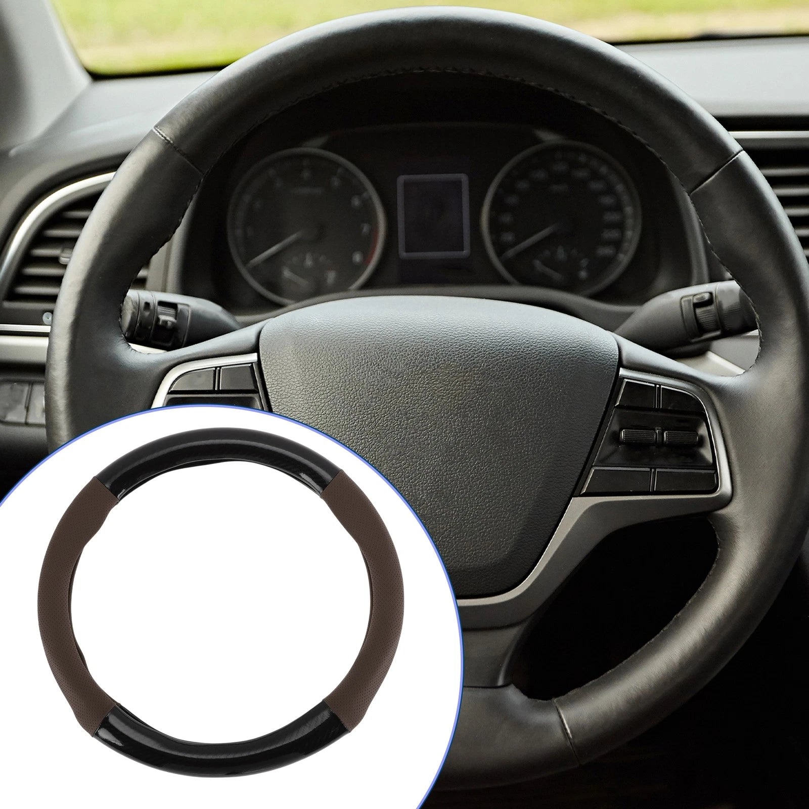 Steering Wheel Cover for Universal Fit (14.96", Black, Deep Brown)