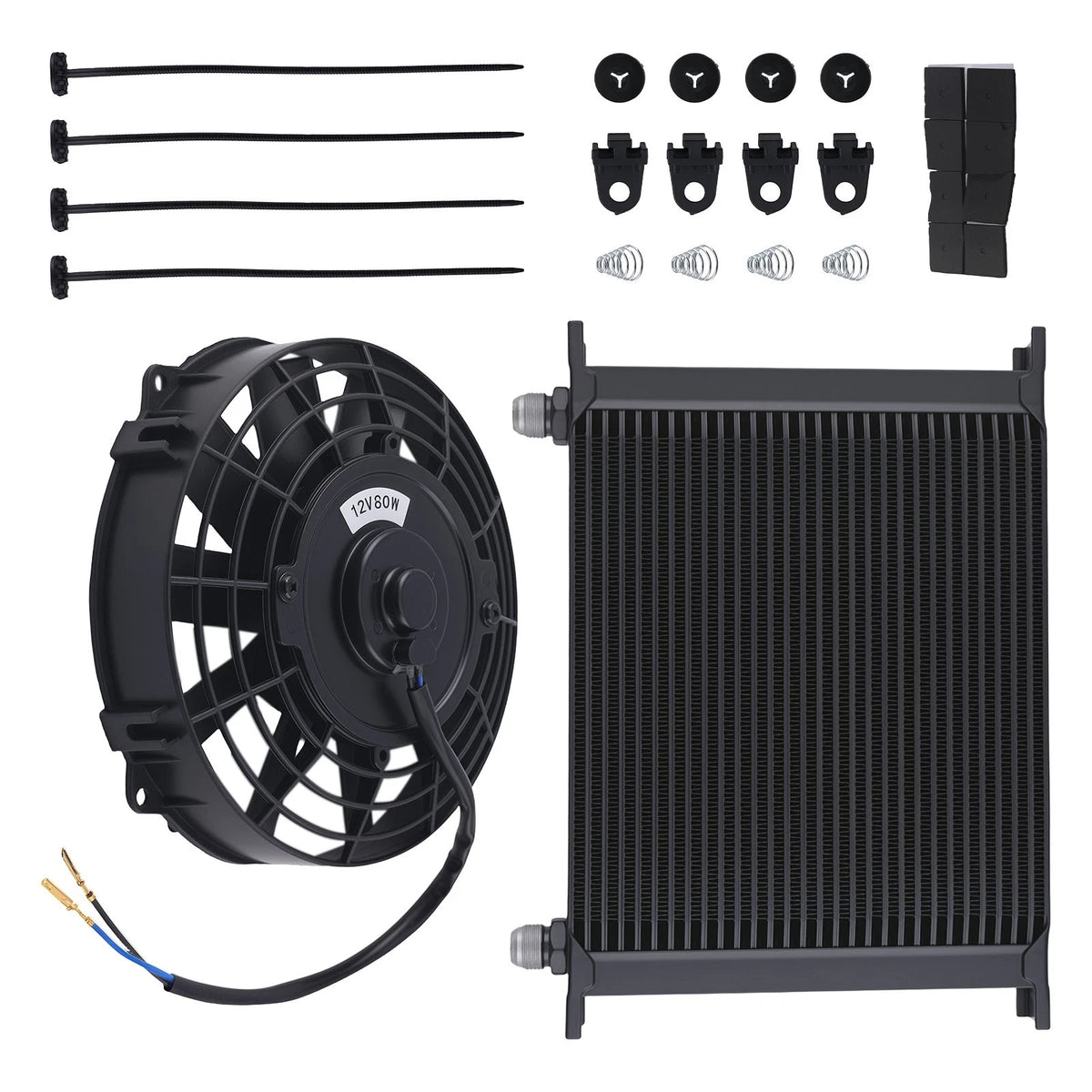 30 Row 10AN Oil Cooler with 7" Fan for Universal Modified Vehicle