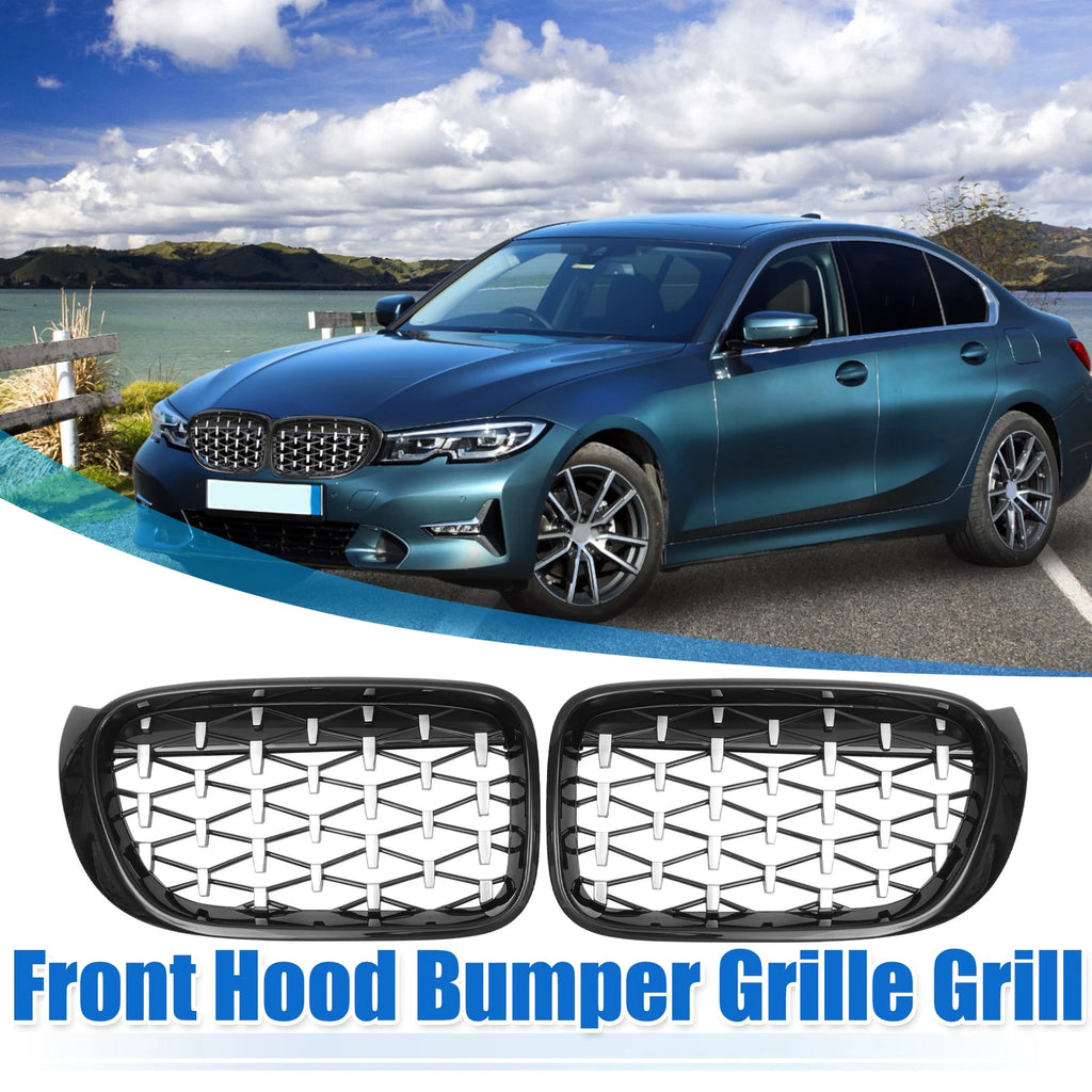 Pair Front Hood Bumper Grille for BMW X3 (2014–2017) Diamond Star Black
