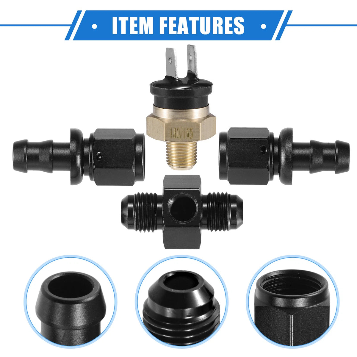 Fan Coolant Hose Thermostat Switch Kit 6AN 180°F On - 165°F Off for Car