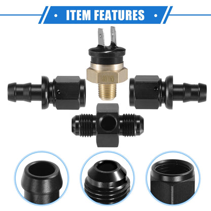 Fan Coolant Hose Thermostat Switch Kit 6AN 180°F On - 165°F Off for Car