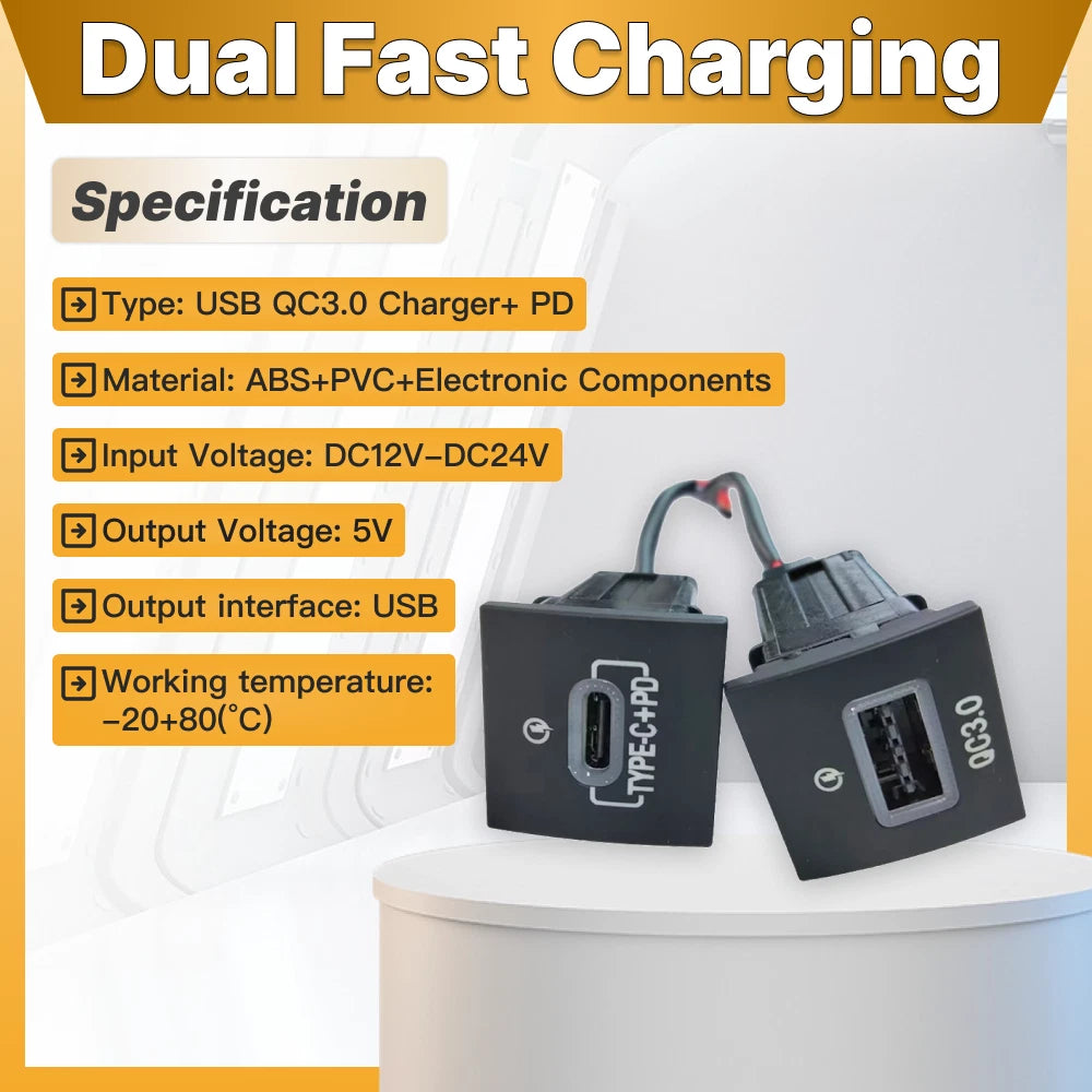 USB QC3.0 Charger + PD for VW Jetta MK6 (2010–2014) Golf GTI R-Line (2006–2013) MK5