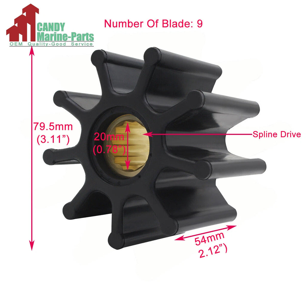 Water Pump Impeller for Yanmar F25CBC (Replaces Kashiyama SP-100, 128620-42201)