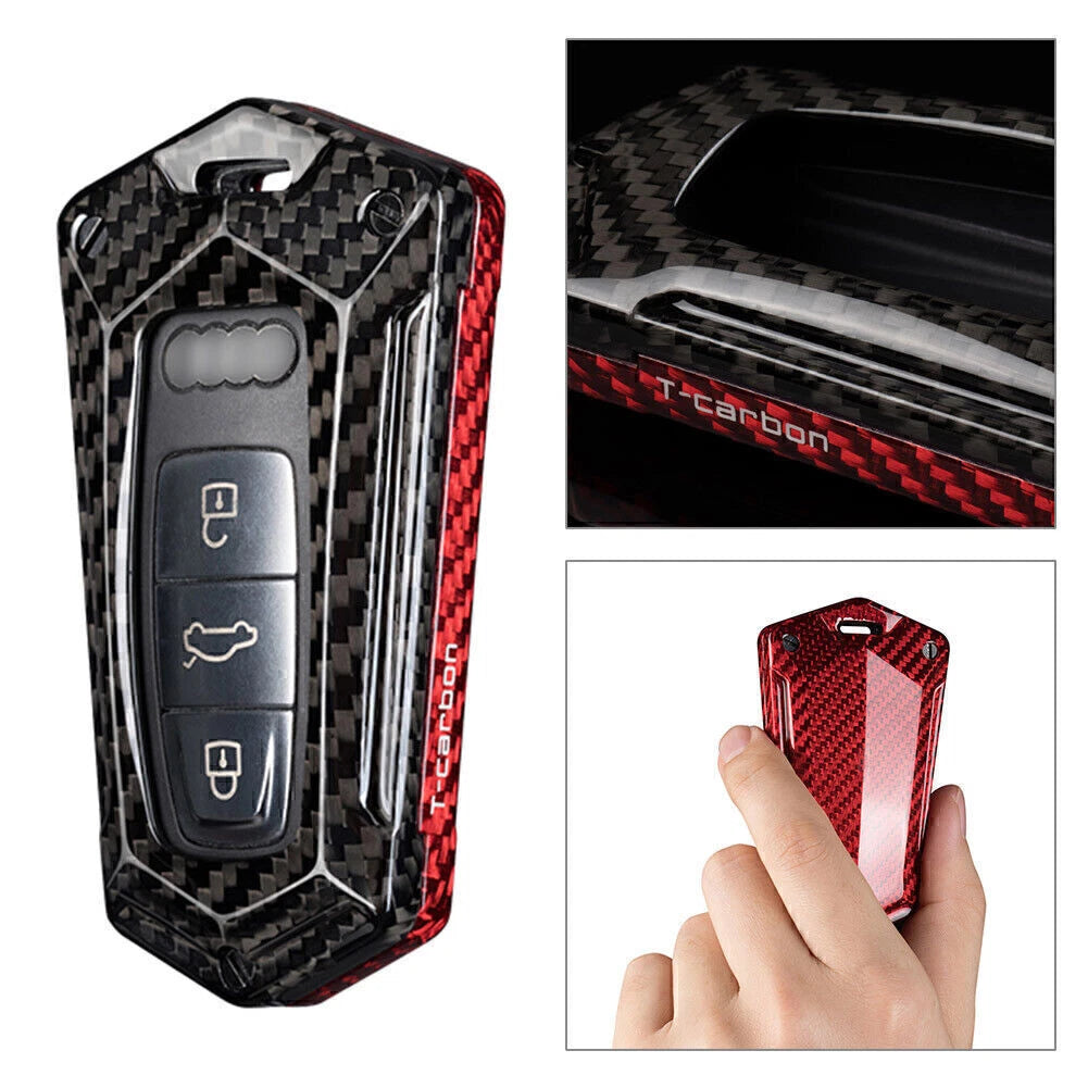 Carbon Fiber Key Fob Cover Case Shell fit Audi A6 A7 A8 Q8 Red Black