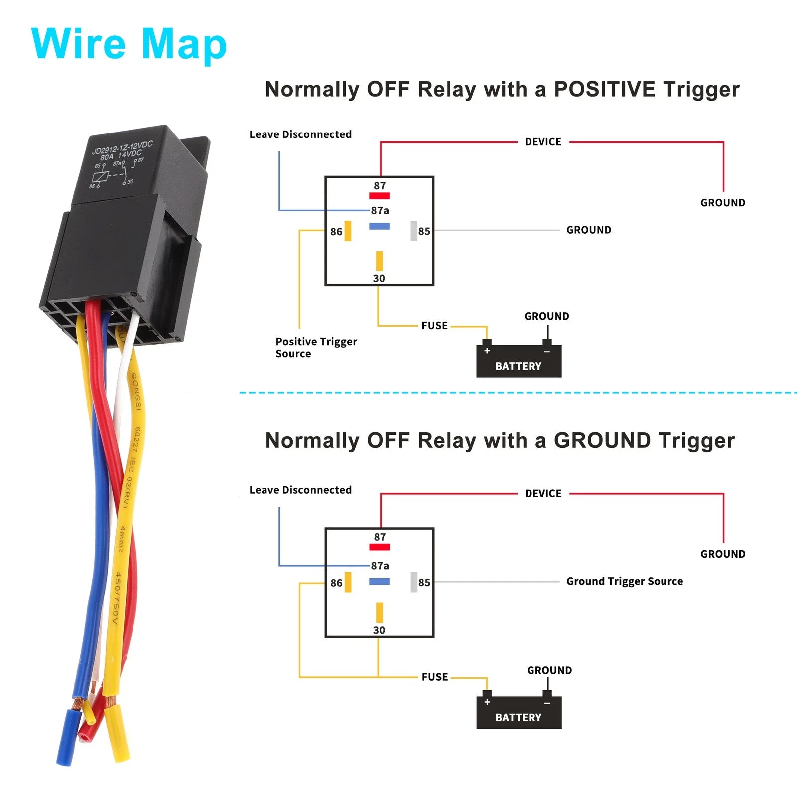 1 Pc 80A 12V Waterproof Auto Relay with Harness for Universal Applications