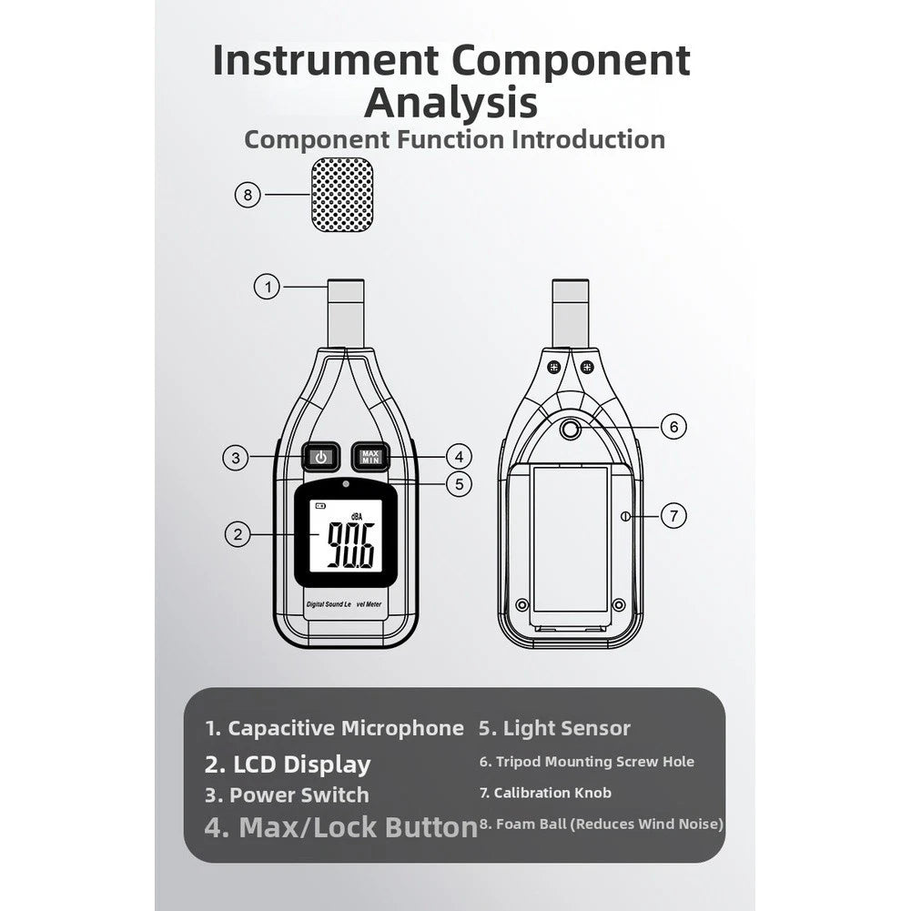 Digital Noise Meter 30-130dBA for Low-light Conditions
