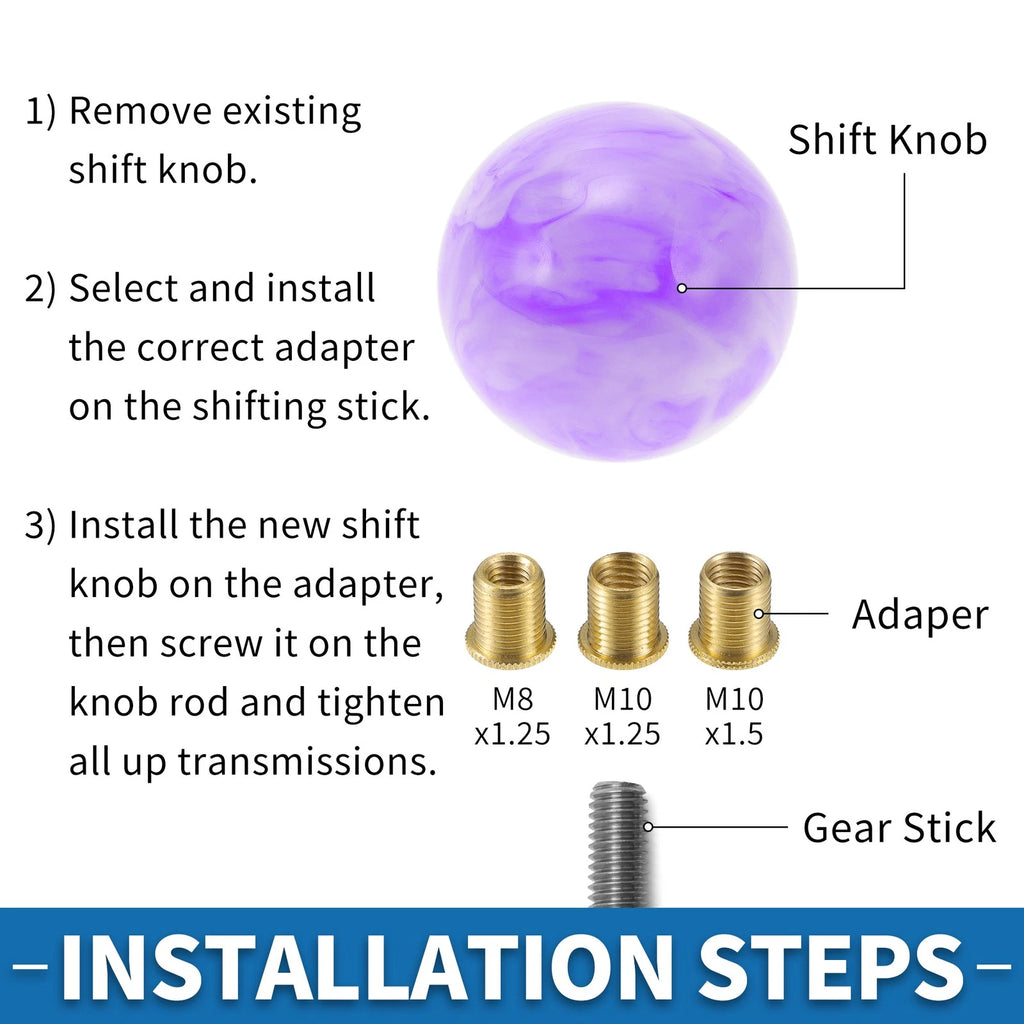 Round Ball Shift Knob with 3 Adapters for Universal Fit (Automatic/Manual)