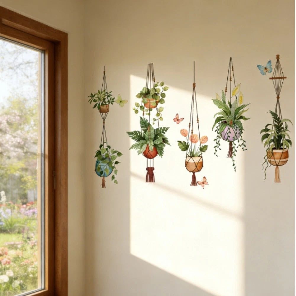 Pre Cut Wall Decals with Potted Plant Design for Quick Installation