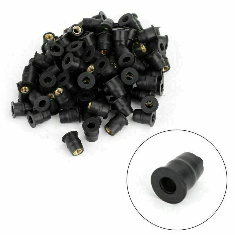 Set of 100 Rubber Well Nuts for Windscreen & Fairing (10-32 M5)