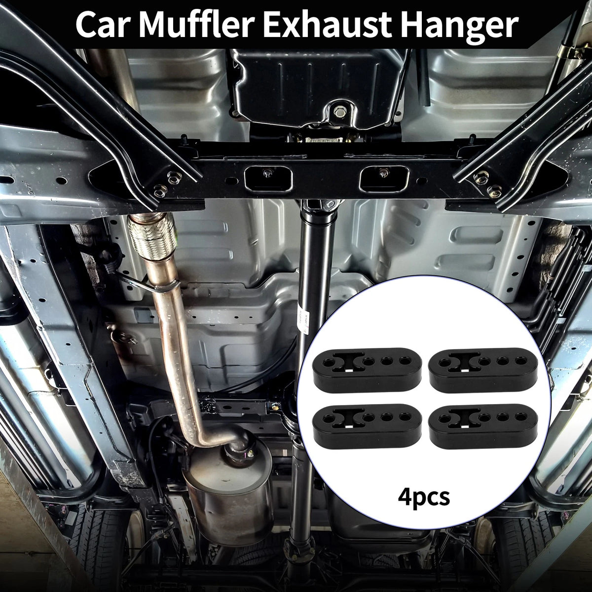 Set of 4 Exhaust Hangers for Car (12mm ID) PU Rubber Black