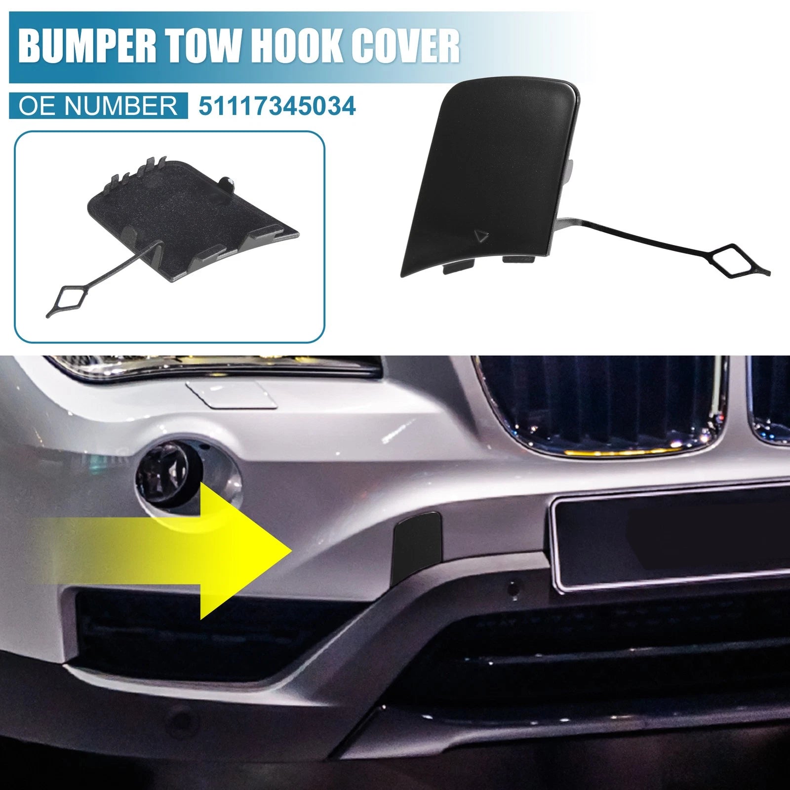 Front Bumper Tow Hook Cover Replacement for BMW X1 E84 (2012–2015) Black