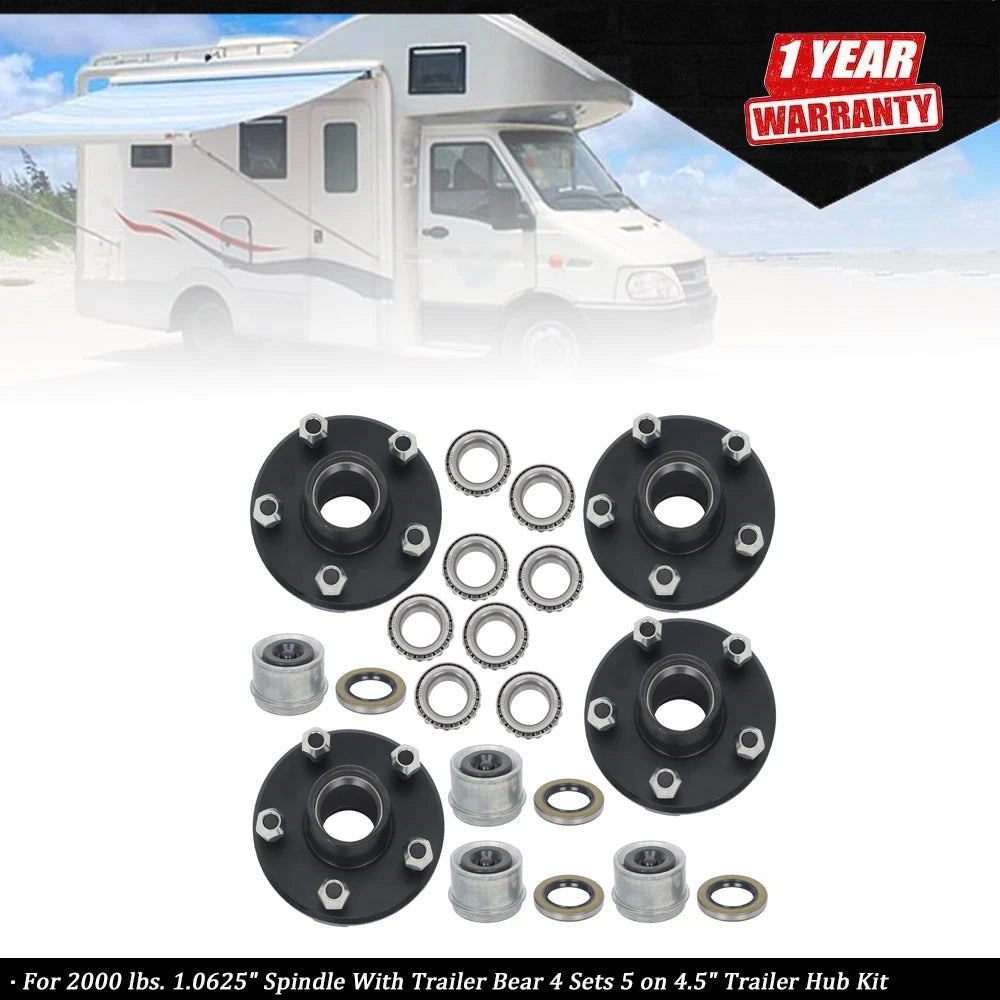 2-Pack Trailer Idler Hub Kit 5 on 4.5" for 2000 lbs Axle