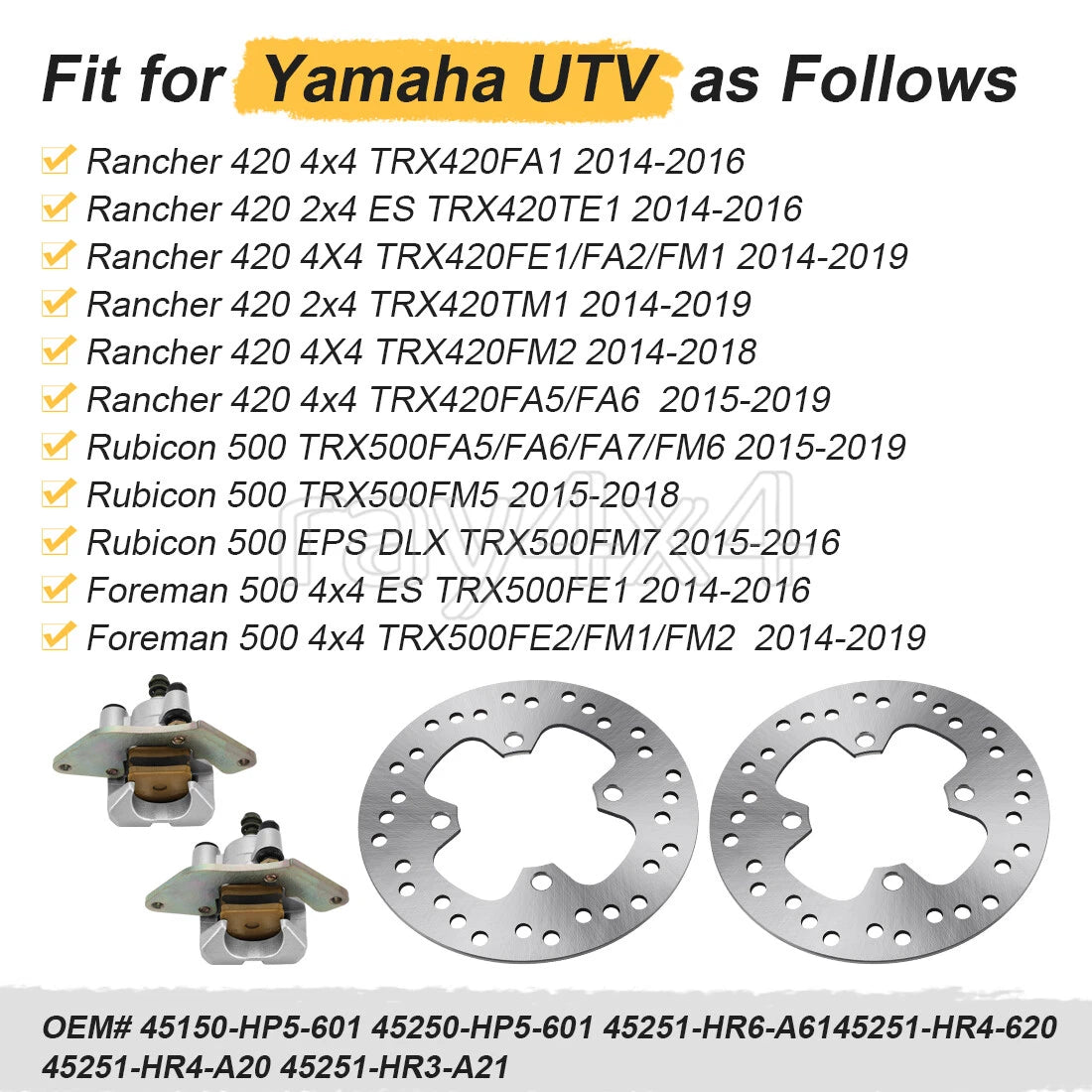 Front Brake Disc Rotor Calipers for Honda Rancher 420 (2000–2023)