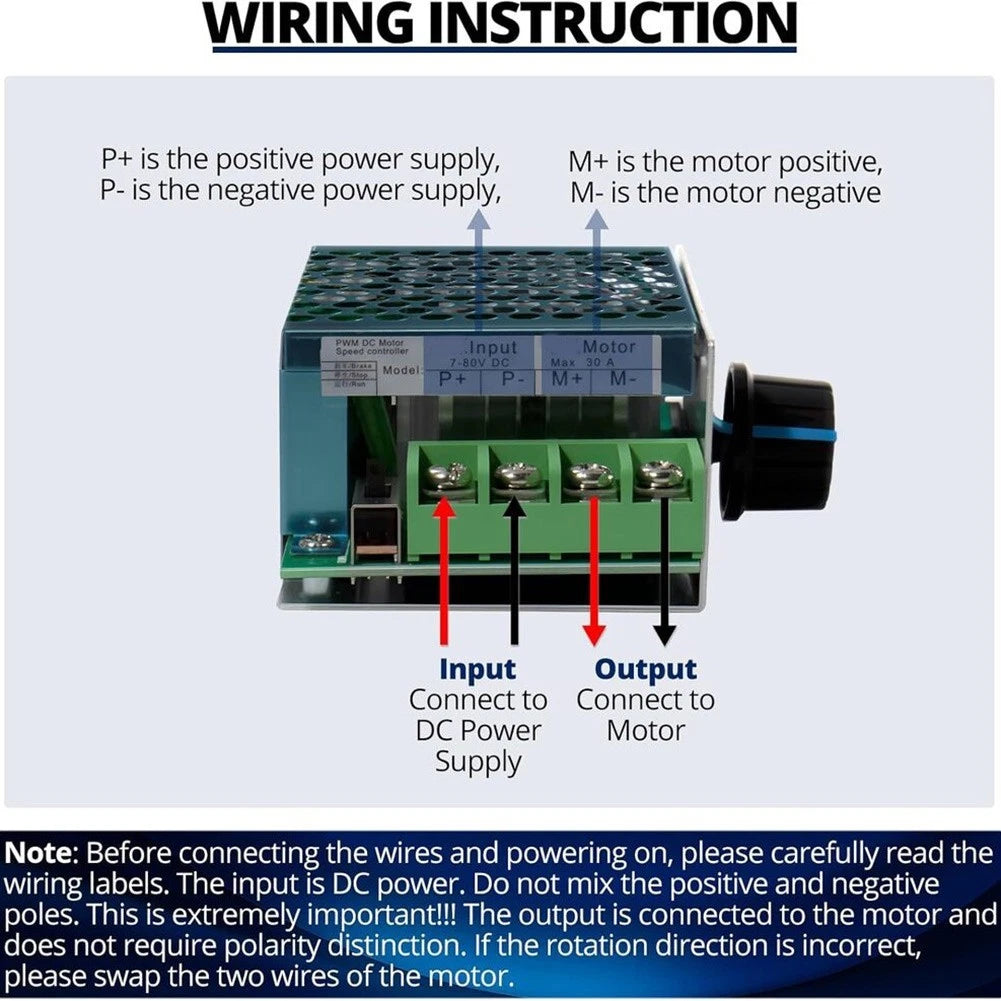 DC Motor Speed Regulator 30A for PWM Adjustable (7V–70V)