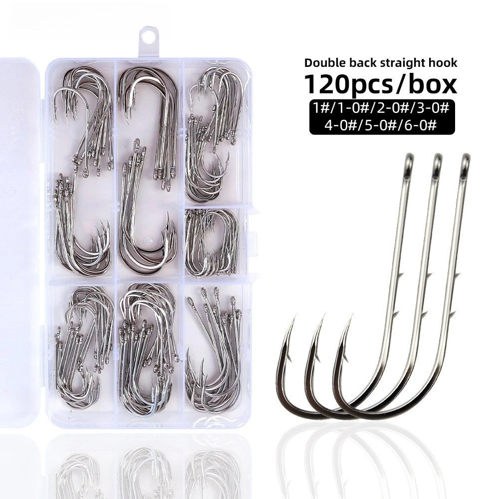 Long Shank Fishing Hook with Double Back Barb Offset Point (2X)