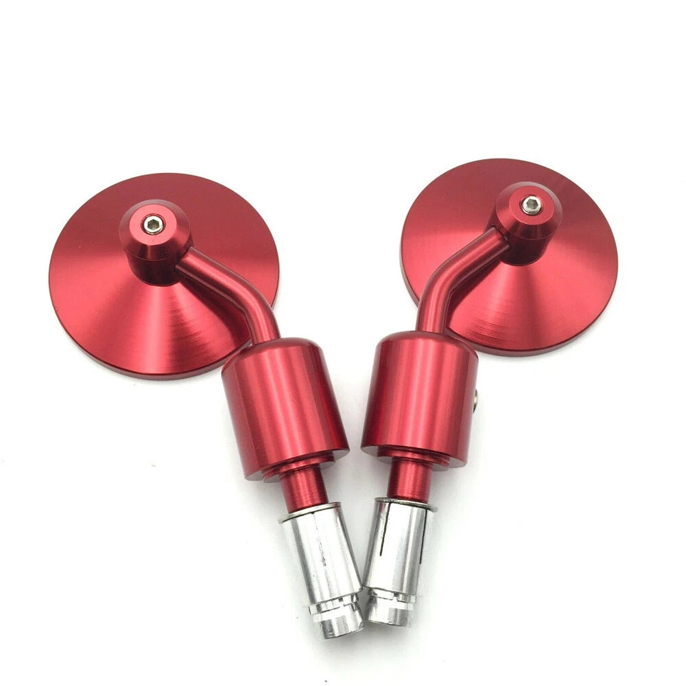 CNC Red Round Handle Bar End Mirrors for Motorcycles (1" 25mm)